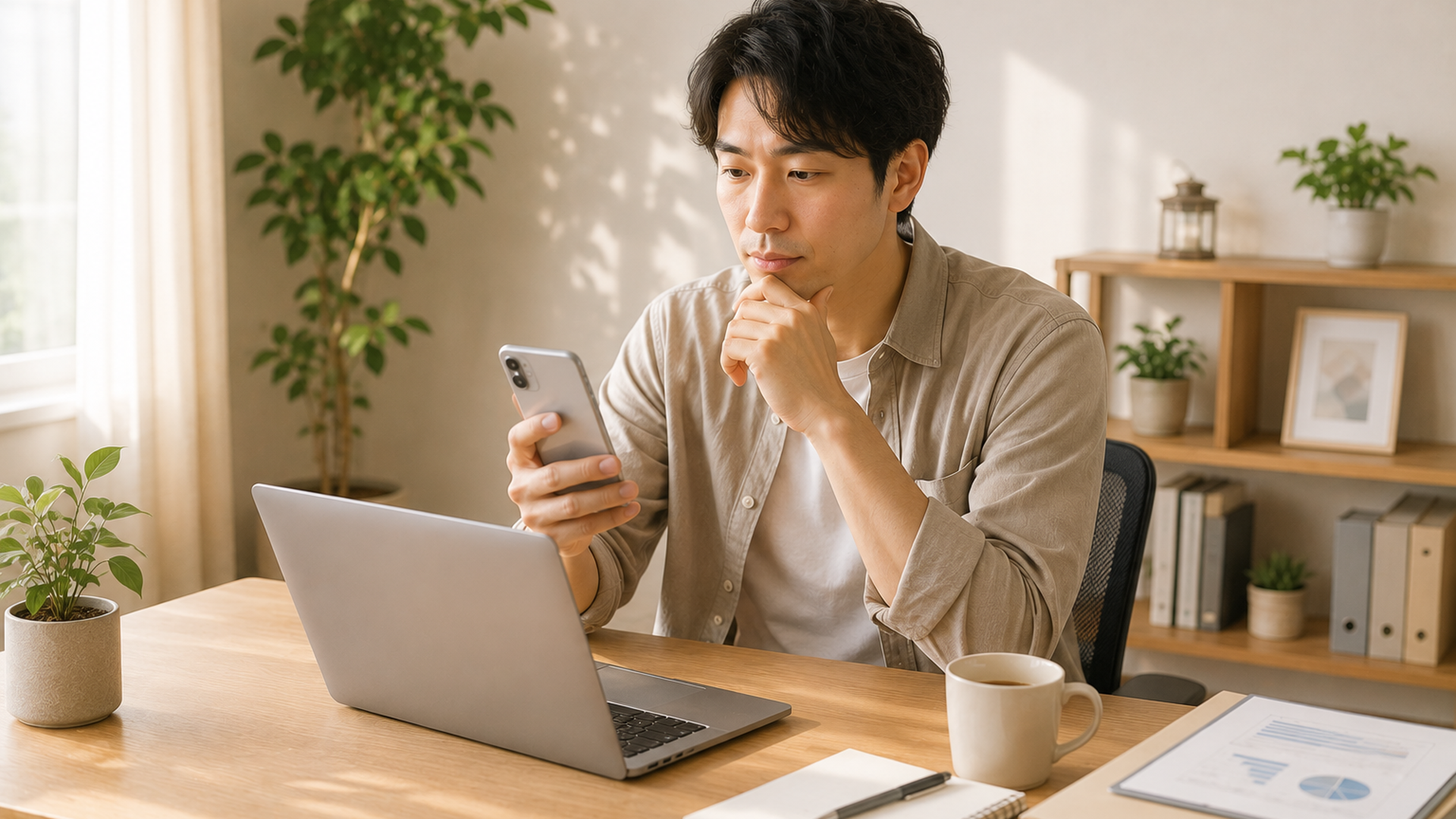 ノートPCの画面に表示された操作履歴やログイン時刻を確認する様子