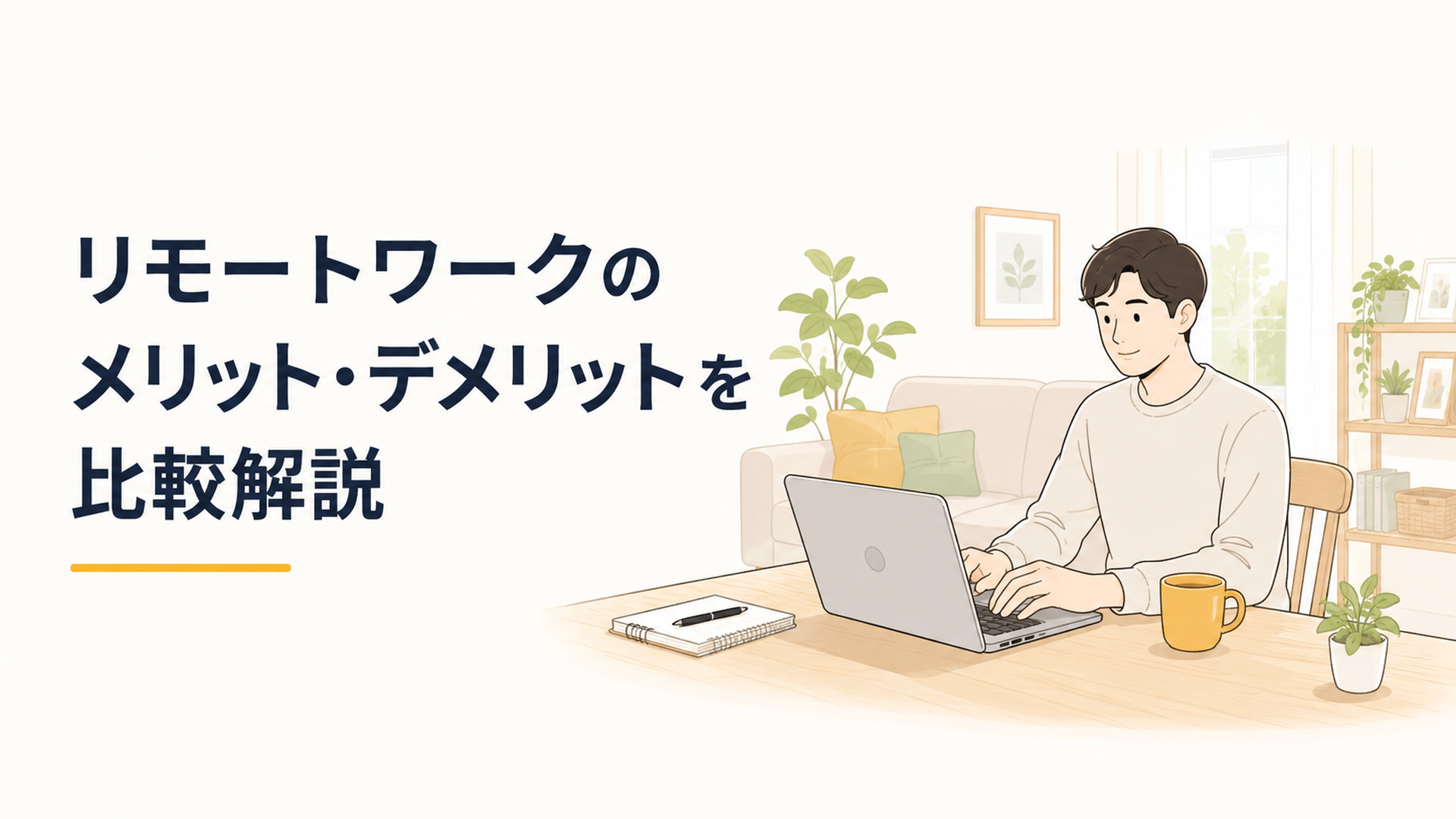 カフェで働く人とオフィスビルが対比されたイラスト風の街並み