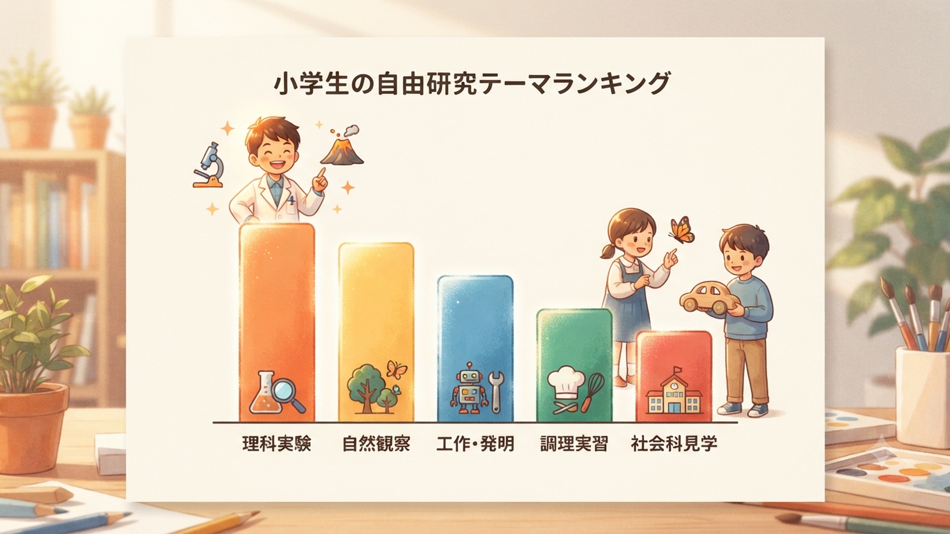 小学生の自由研究テーマランキングを示す棒グラフのイメージ