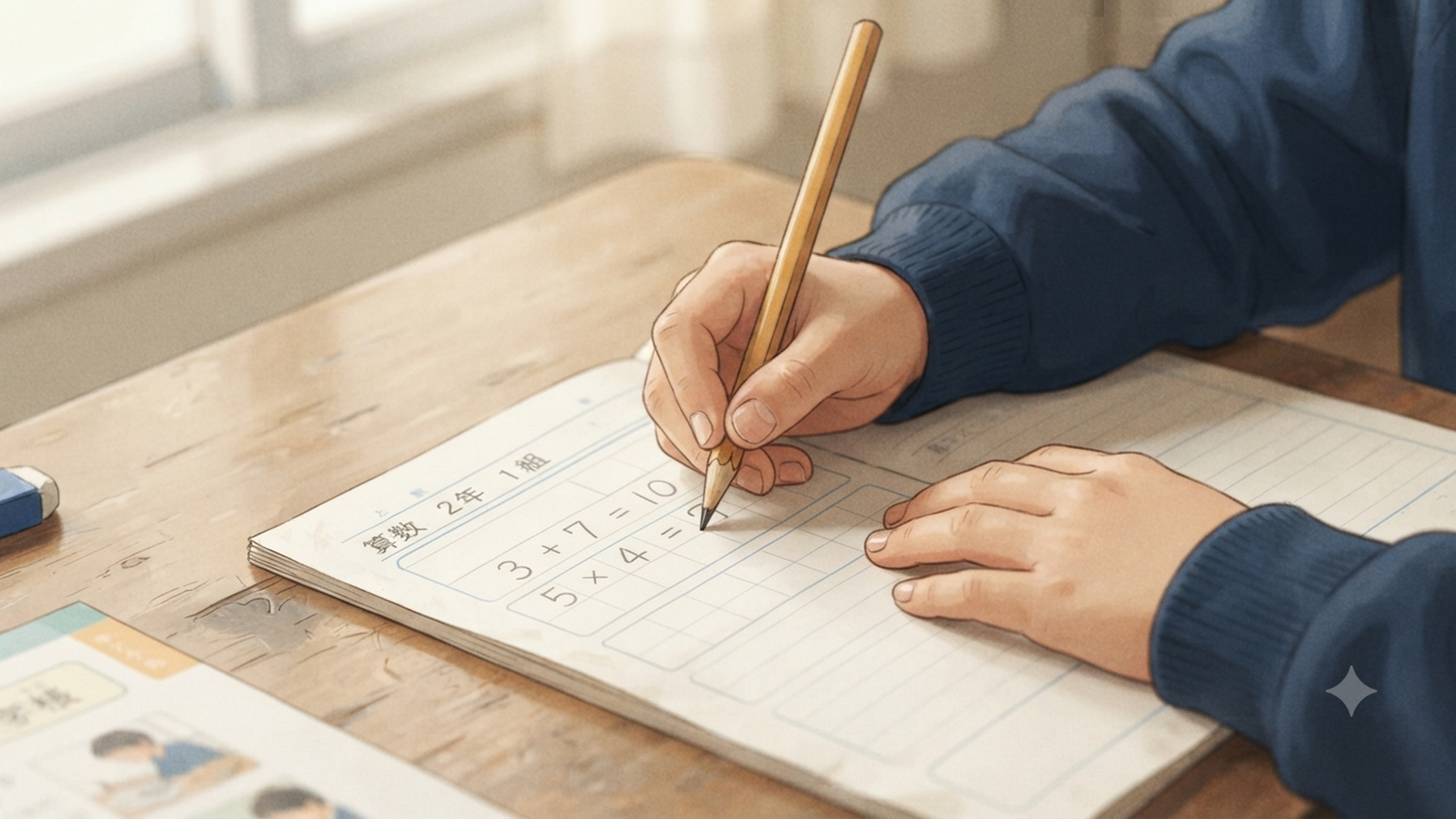 ノートに数字を書き込む小学生の手元