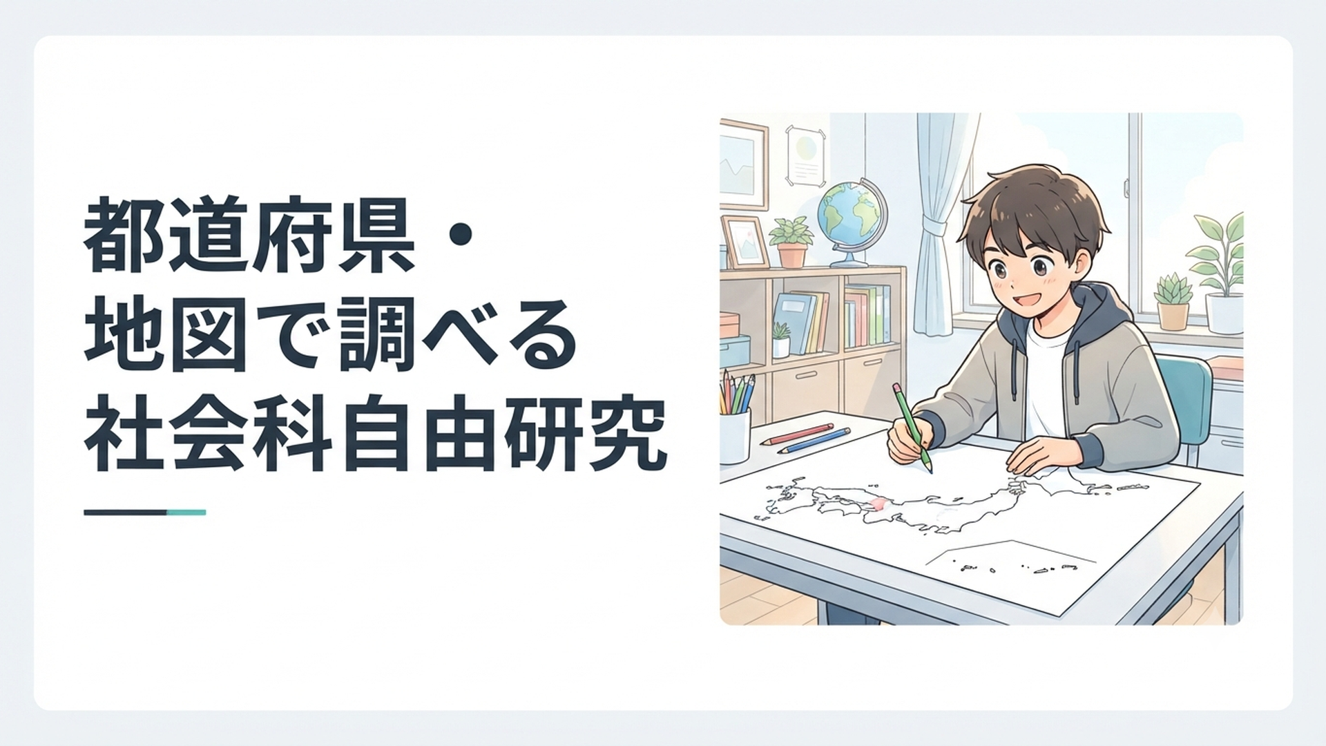白地図を広げて色鉛筆で都道府県を塗り分ける小学生